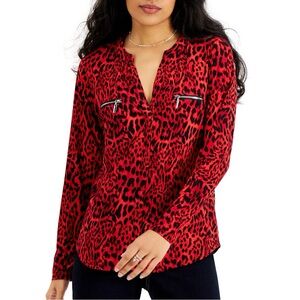 🐆 INC Red and Black Sassy Animal Print Top